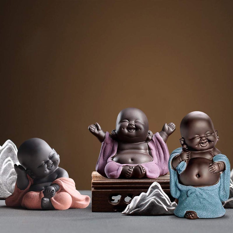 Kingzhuo Ceramic Little Cute Baby Buddha Statue Monk Figurine Buddha Figurines Home Decor Creative Baby Crafts Dolls Ornaments Gift Delicate Ceramic Arts and Crafts (Purple) - Image 2